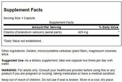 Swanson Cilantro label closeup showing full-spectrum herb formula and antioxidants