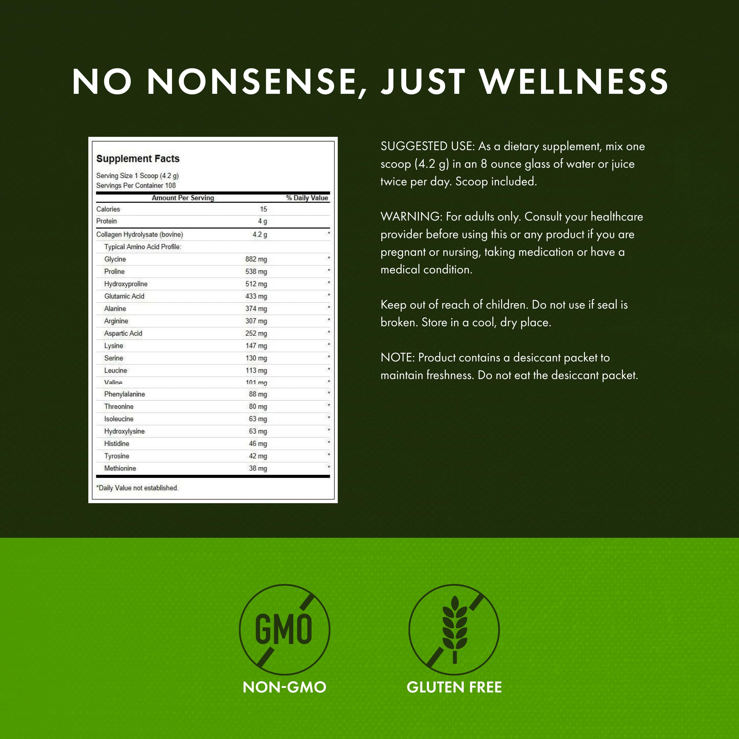 Swanson Collagen Hydrolysate powder shown dissolved in a glass with a neutral texture.
