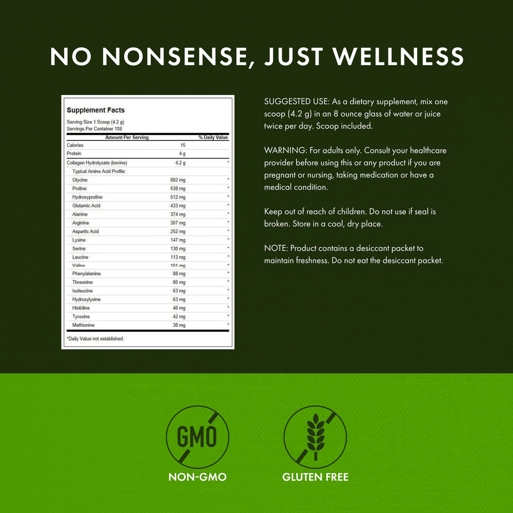 Swanson Collagen Hydrolysate powder shown dissolved in a glass with a neutral texture.