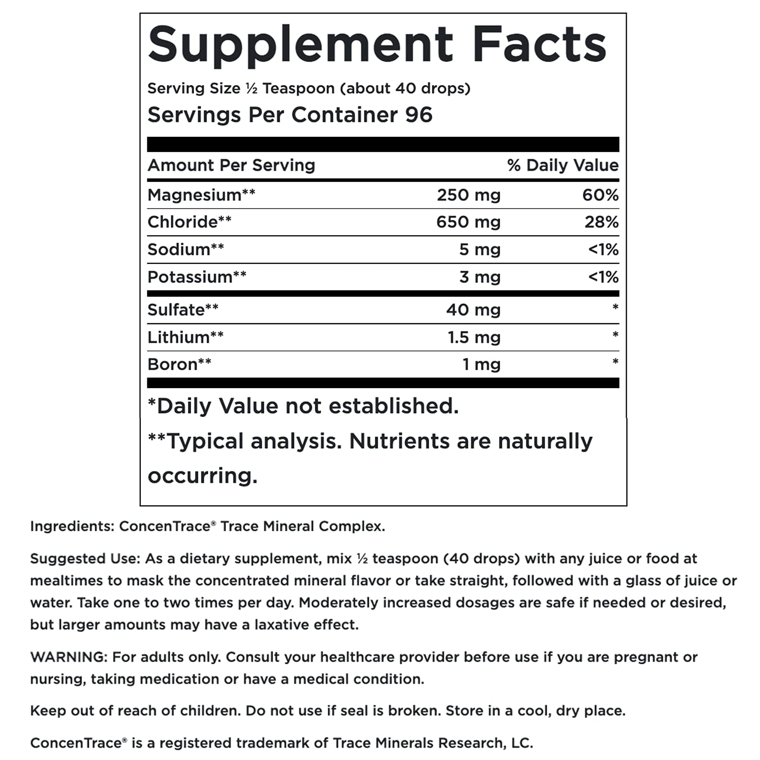 Swanson Concentrace drops in water glass for easy mineral enrichment.