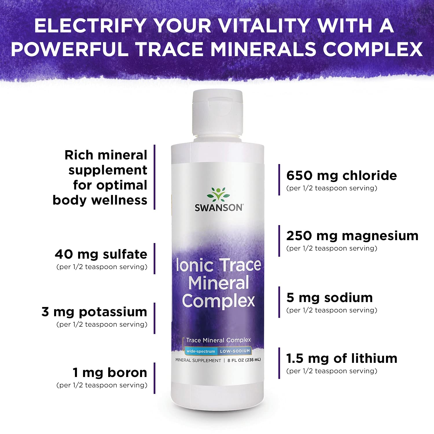 Swanson Concentrace liquid mineral closeup highlighting ionic mineral content.
