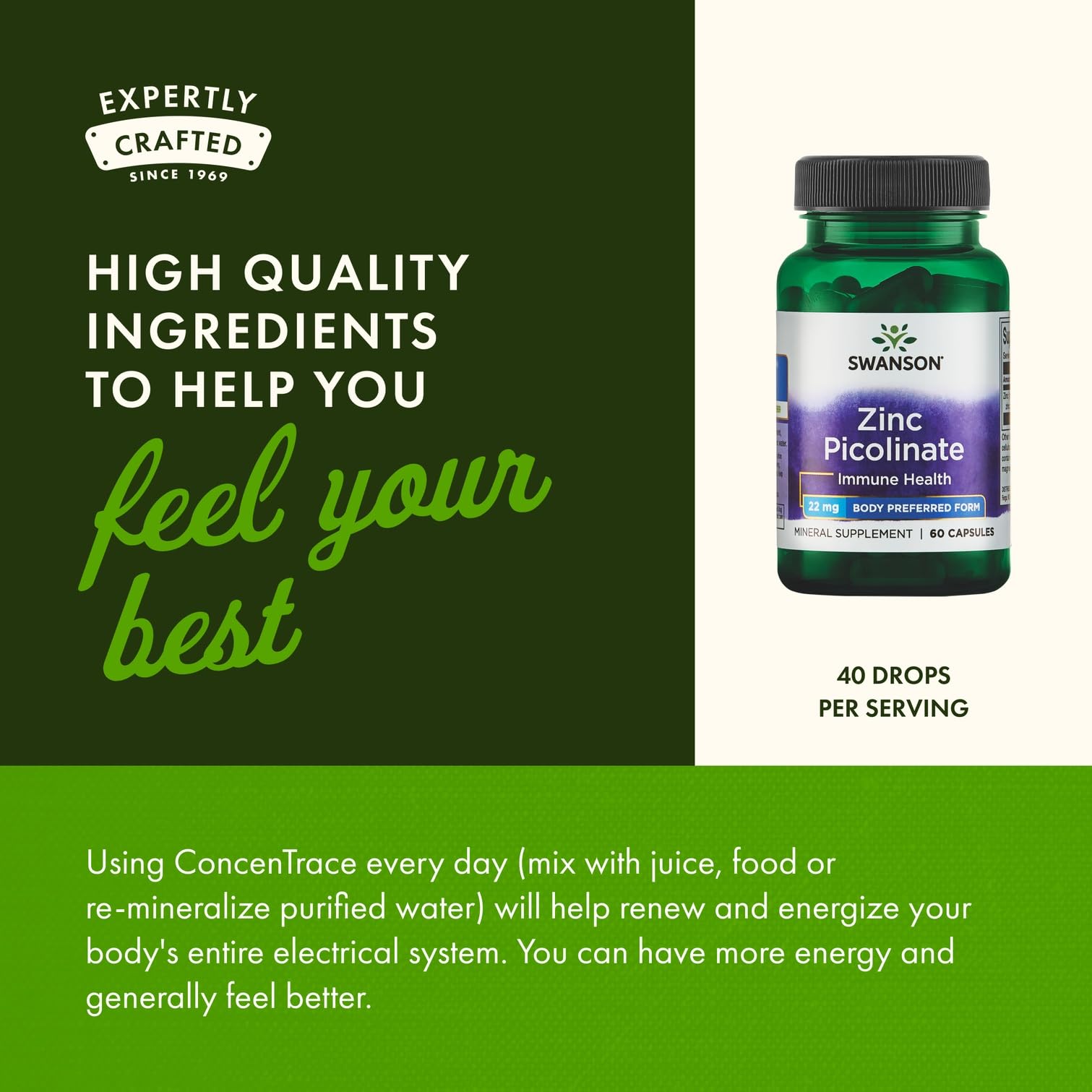 Swanson Concentrace drops in smoothie delivering essential minerals.