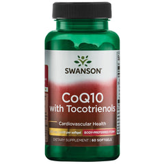 Swanson CoQ10 200 mg with tocotrienols bottle shown for daily wellness routine and heart-support potential