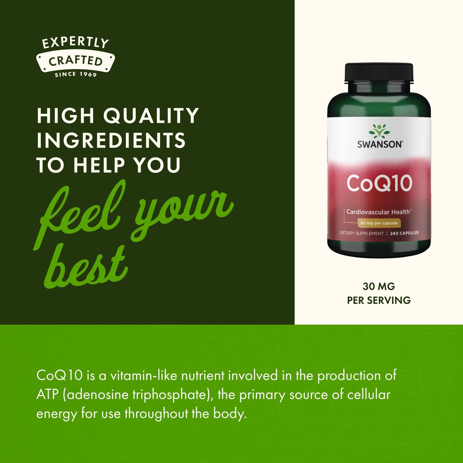 Packaging and label highlight science-backed formulation for Swanson CoQ10.