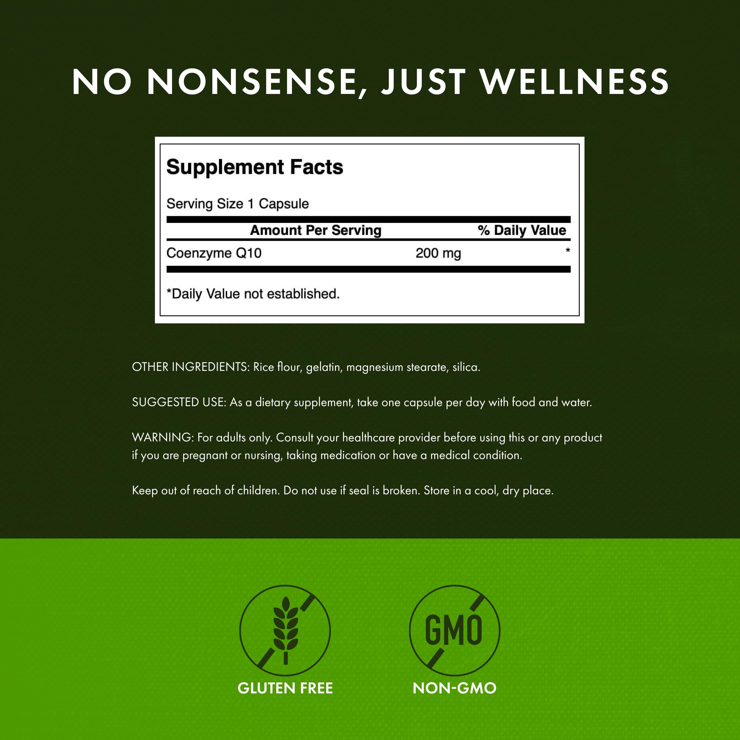 Swanson CoQ10 label and packaging highlighting identity and GMP info