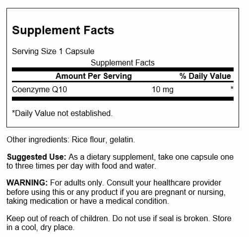 Closeup of Swanson CoQ10 capsules highlighting compact size for convenient dosing.