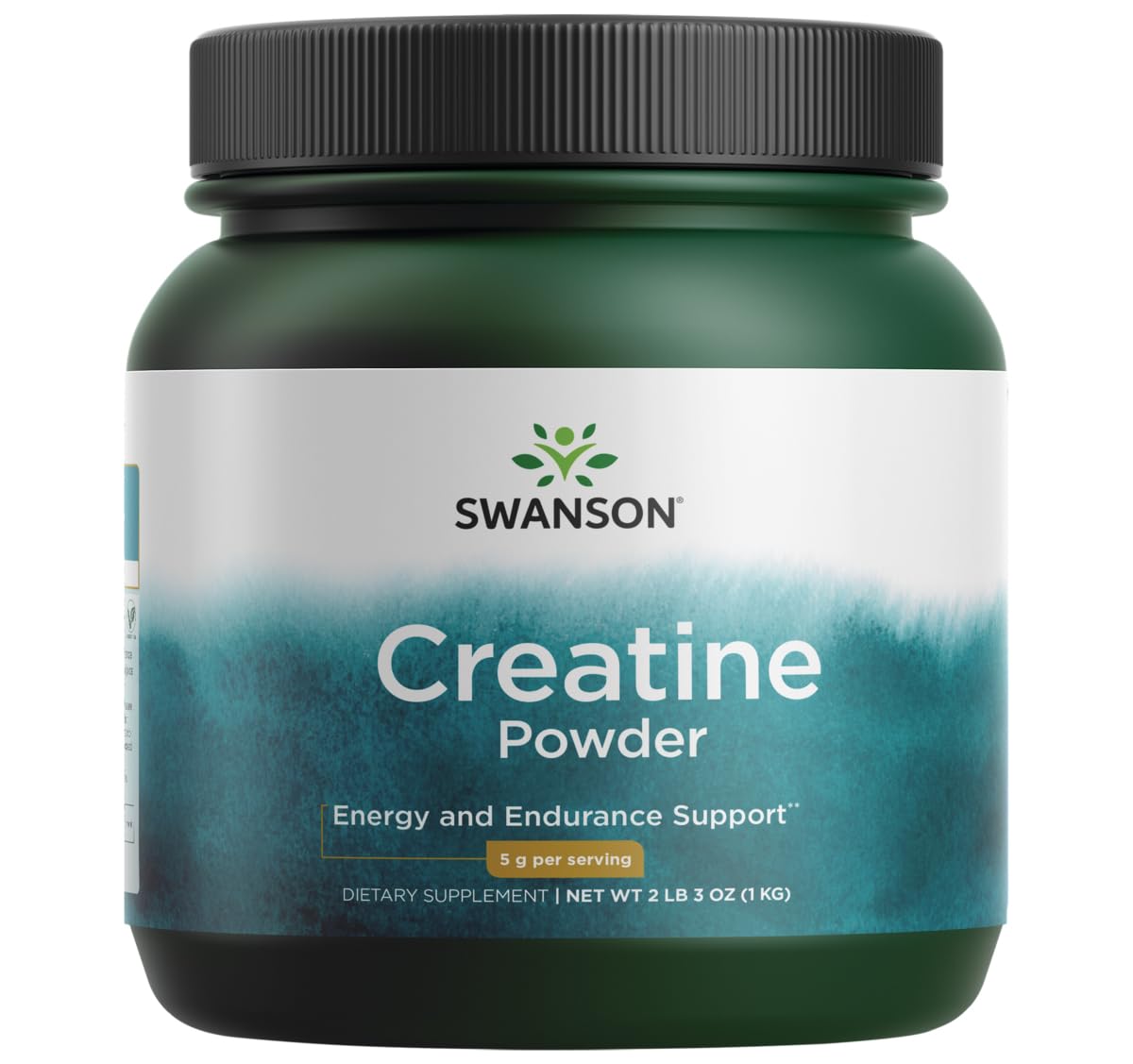 Swanson Creatine Monohydrate Powder bottle shows a 1kg container for regular workouts