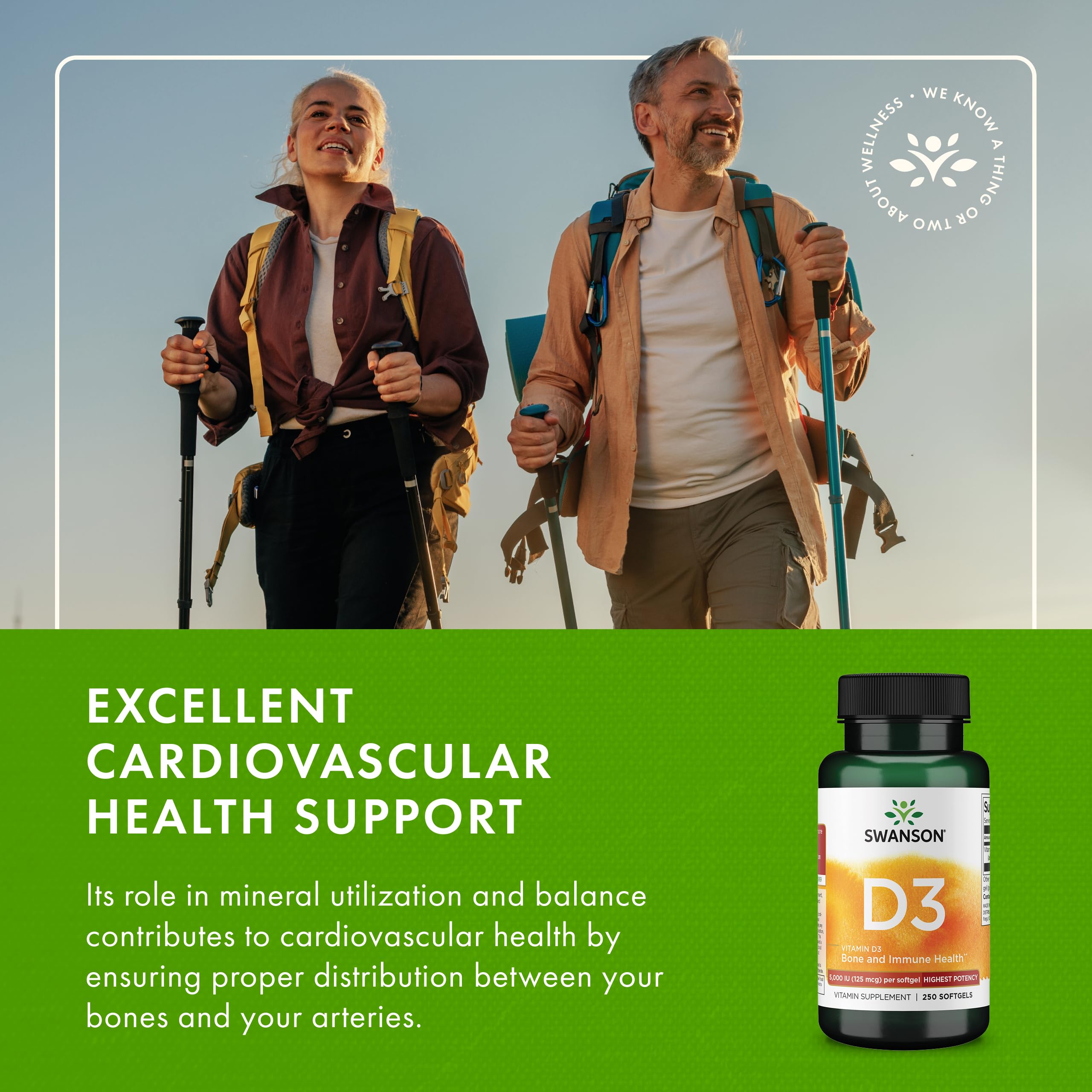 Swanson vitamin D3 bottle on shelf suggesting bone health.