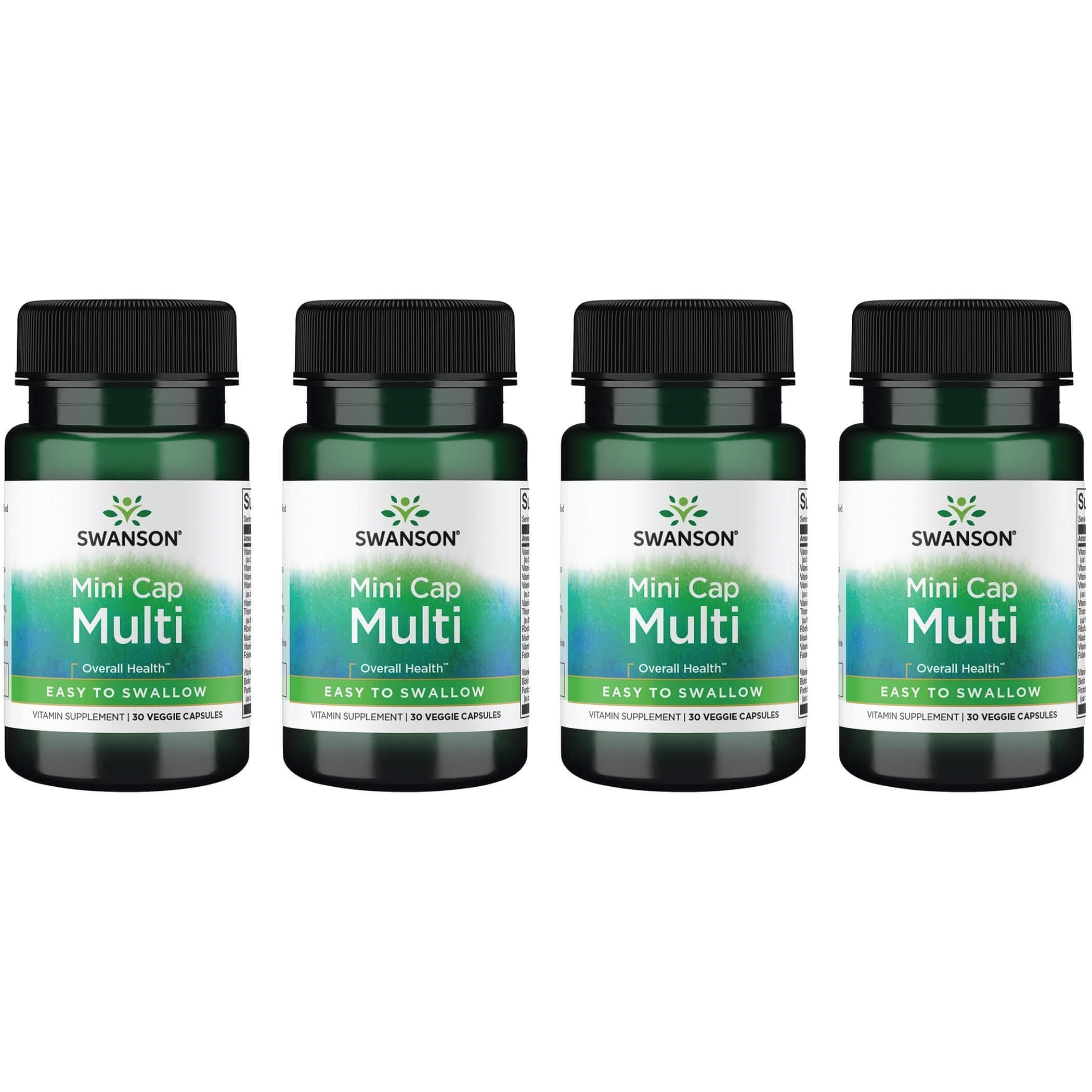 Swanson Daily Multivitamin Without Minerals 30 Veg Capsules 4-pack bottle supports vegetarian daily vitamin coverage.
