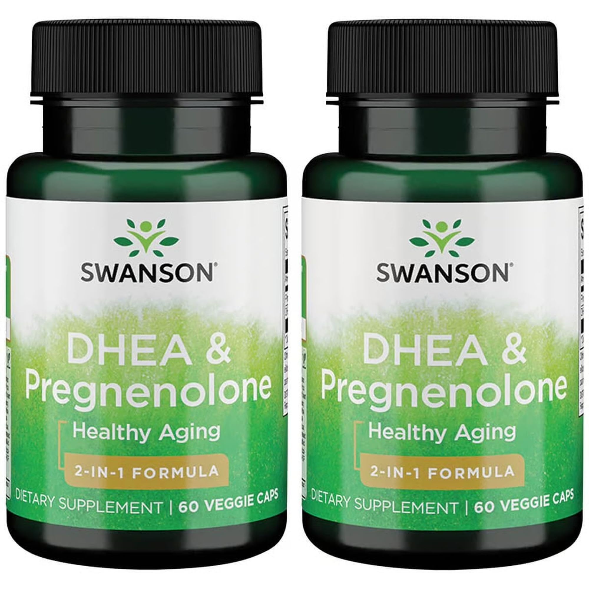 Swanson DHEA & Pregnenolone Complex bottle front with vegetarian capsules for everyday vitality.
