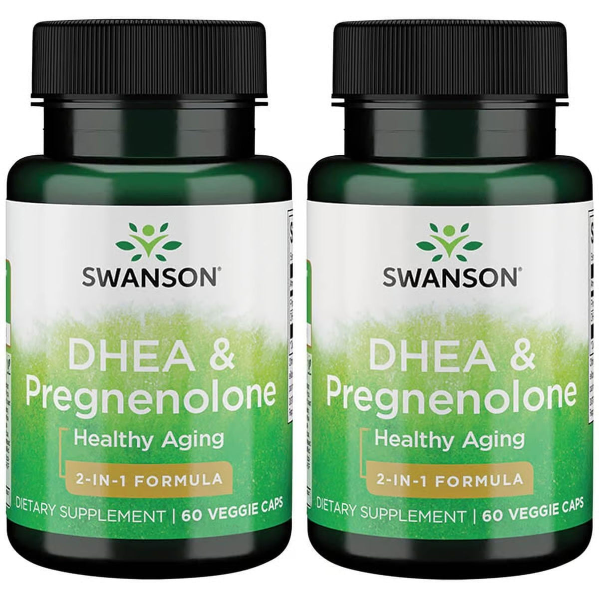 Swanson DHEA & Pregnenolone Complex bottle front with vegetarian capsules for everyday vitality.