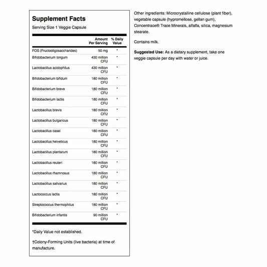 Close-up of Swanson Dr. Langer capsules highlighting 16 strains and 3.2B CFU per serving