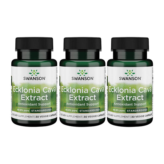 Swanson Ecklonia Cava Extract 30-veg caps bottle highlighting convenient daily capsules for antioxidant support.