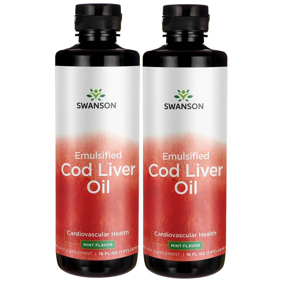 Swanson emulsified cod liver oil mint bottle for better absorption and mint flavor.