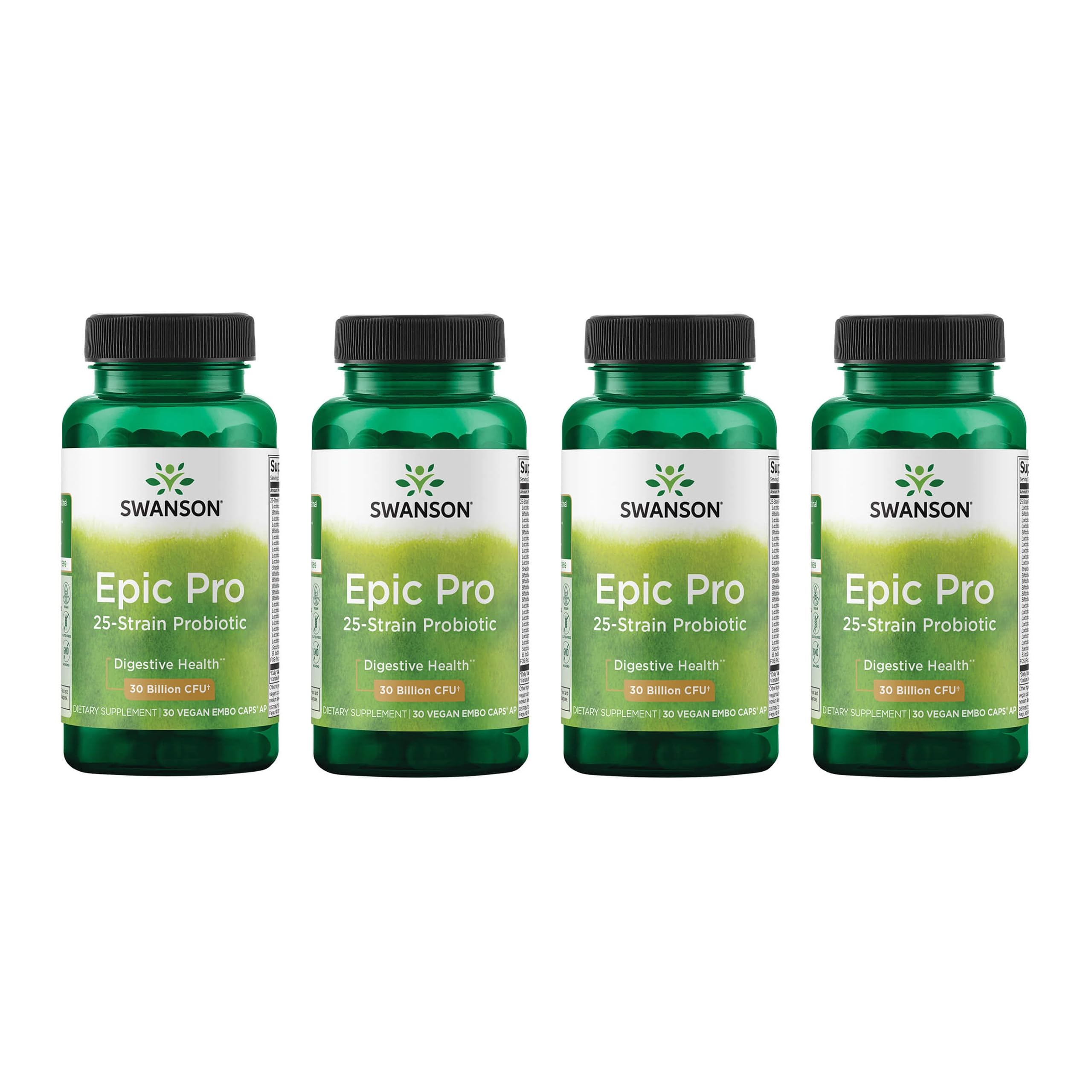 Swanson Epic-Pro bottle front view with 30B CFU probiotic capsules for digestive balance.