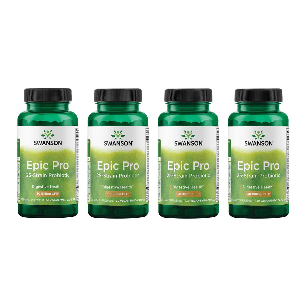 Swanson Epic-Pro bottle front view with 30B CFU probiotic capsules for digestive balance.