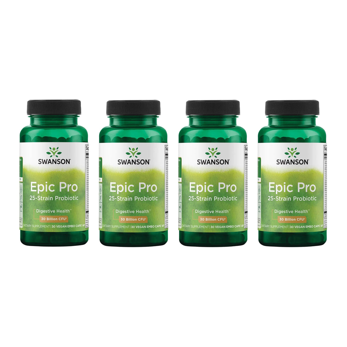Swanson Epic-Pro bottle front view with 30B CFU probiotic capsules for digestive balance.