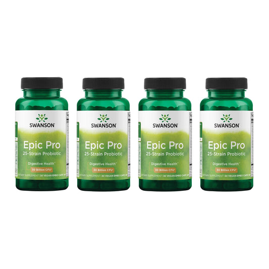 Swanson Epic-Pro bottle front view with 30B CFU probiotic capsules for digestive balance.