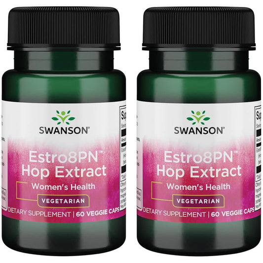 Swanson Estro8Pn hop extract bottle with 10 mg capsules, highlighting phytoestrogen potential.