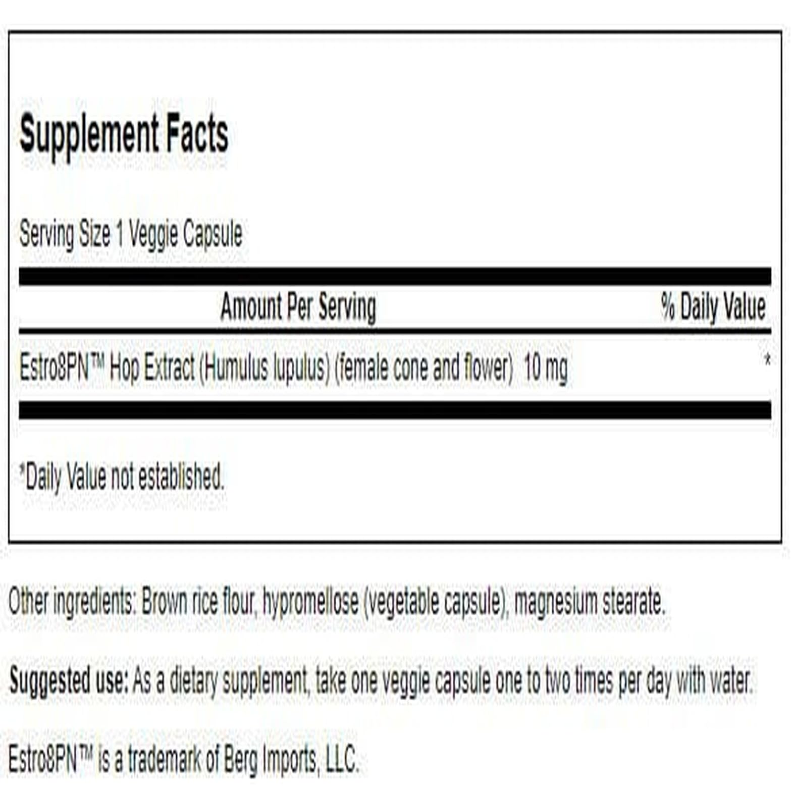 Swanson Estro8Pn hop extract capsules, convenient daily use for vegetarians.