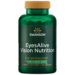 Swanson EyesAlive vision nutrition capsules bottle close-up for daily eye support and antioxidant balance