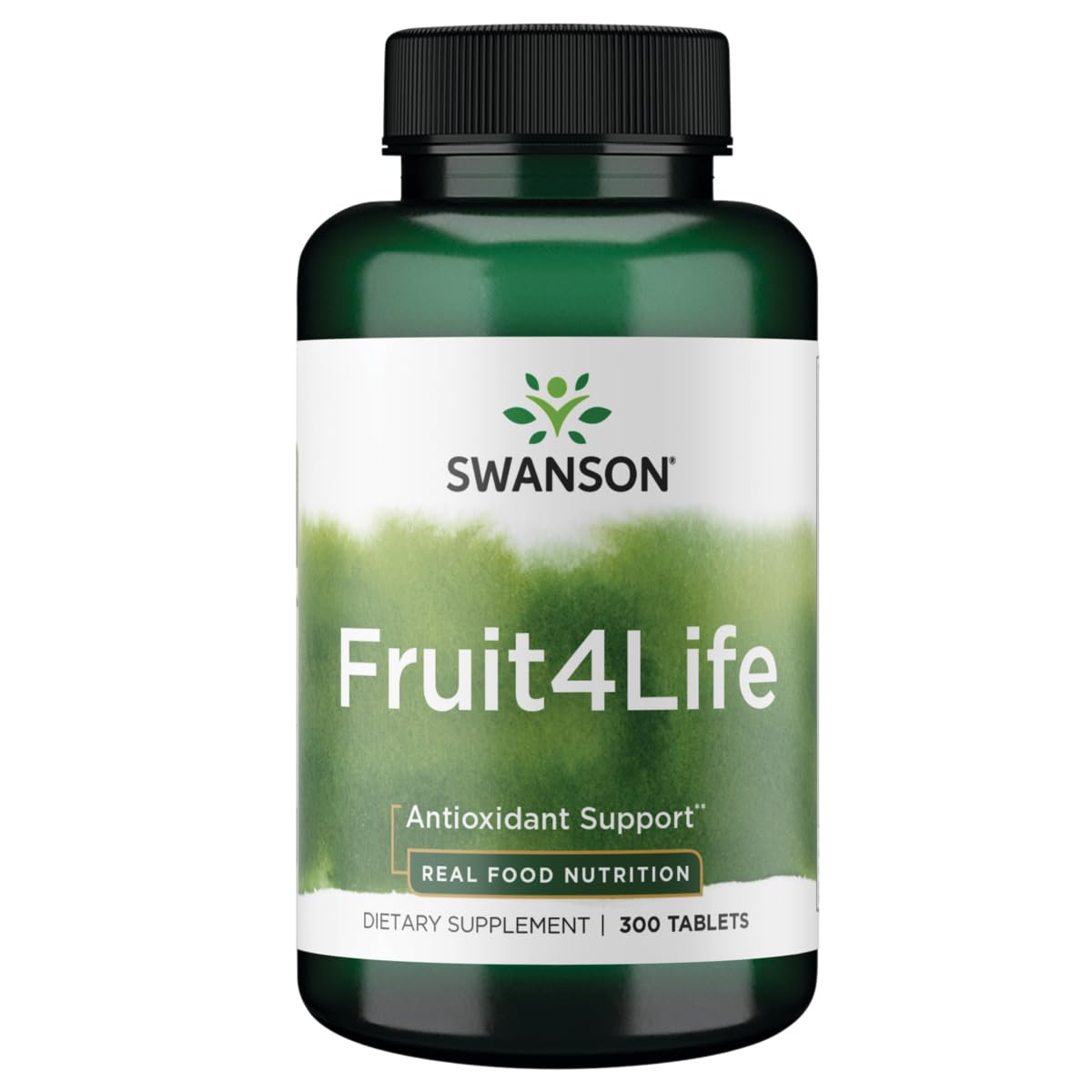 Swanson Fruit4Life 300 Tabs bottle shows a fruit-powered antioxidant blend for daily nutrition.