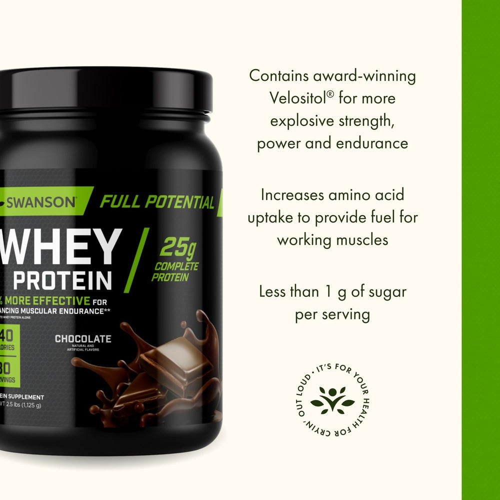 Swanson Full Potential Whey Chocolate shaker cup ready for on-the-go mixing.