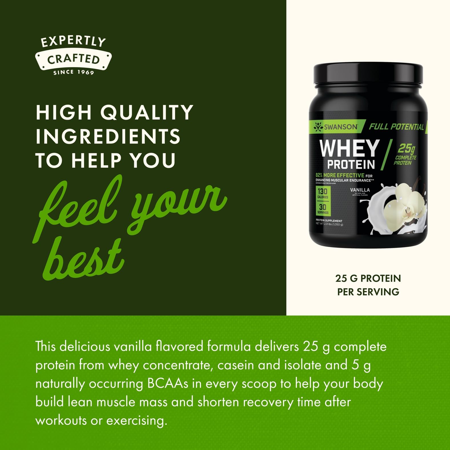 Swanson Full Potential Whey Protein Vanilla morning shake supports daily protein goals.