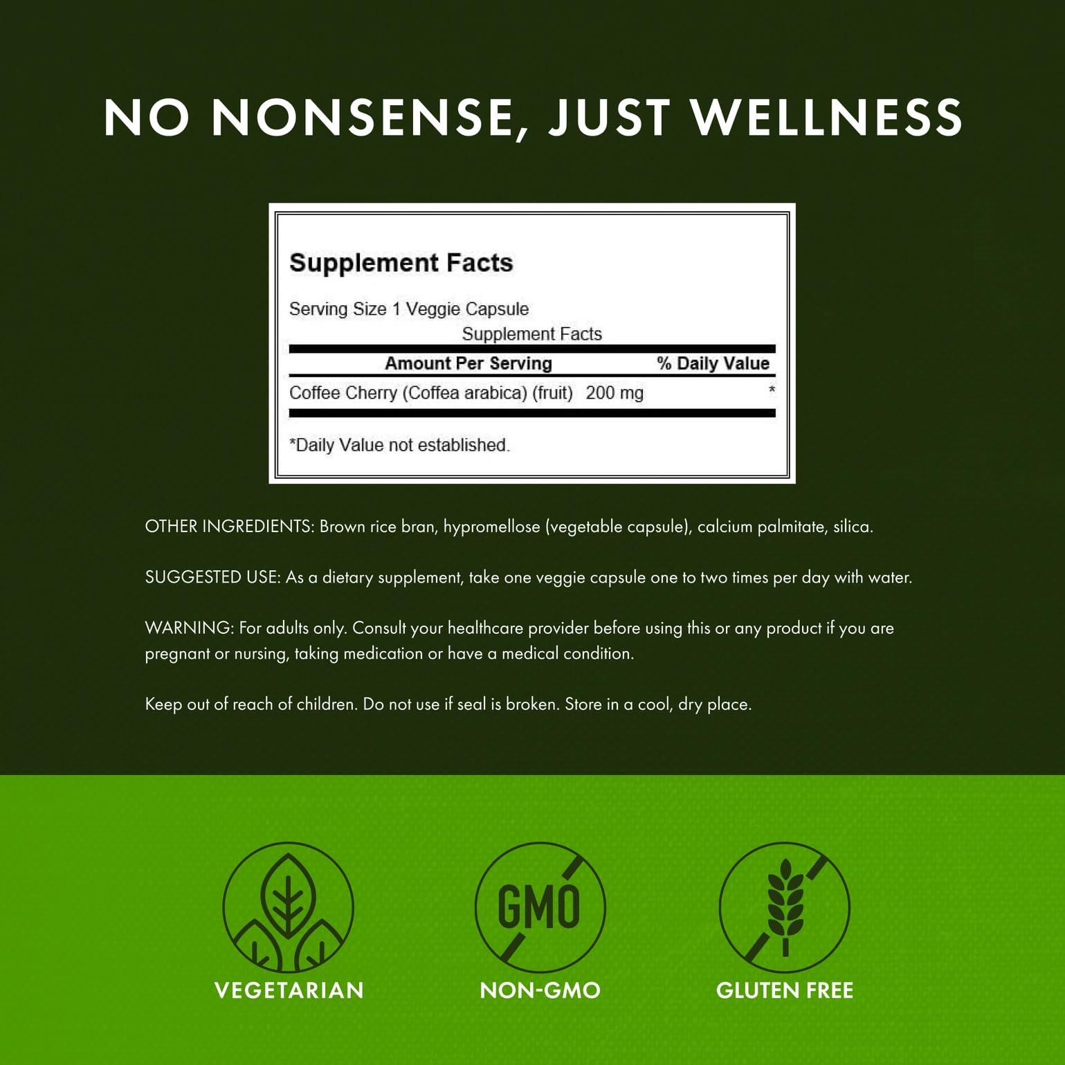 Swanson Full Spectrum Coffee Cherry label with gluten-free and non-GMO cues.