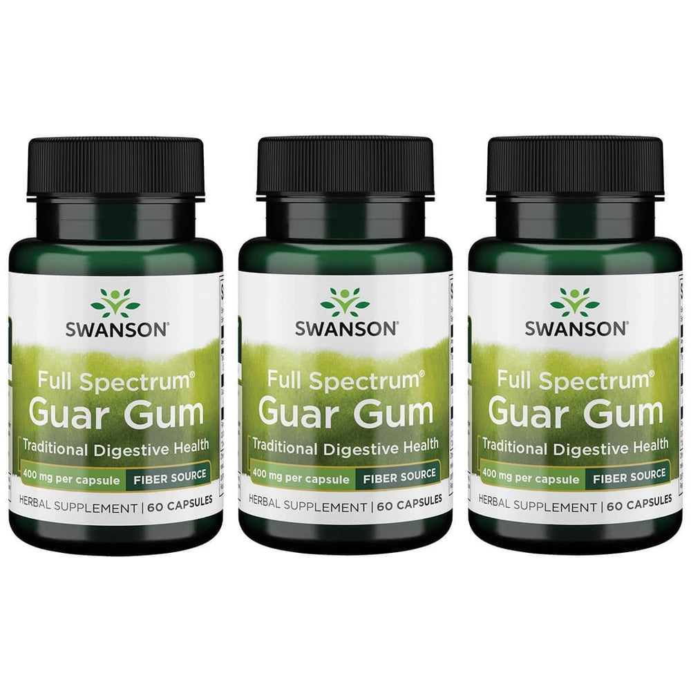 Swanson Full Spectrum Guar Gum 60 Caps three-pack front view highlights a convenient plant-based fiber option.