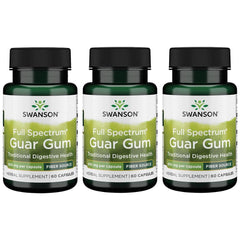 Swanson Full Spectrum Guar Gum 60 Caps three-pack front view highlights a convenient plant-based fiber option.