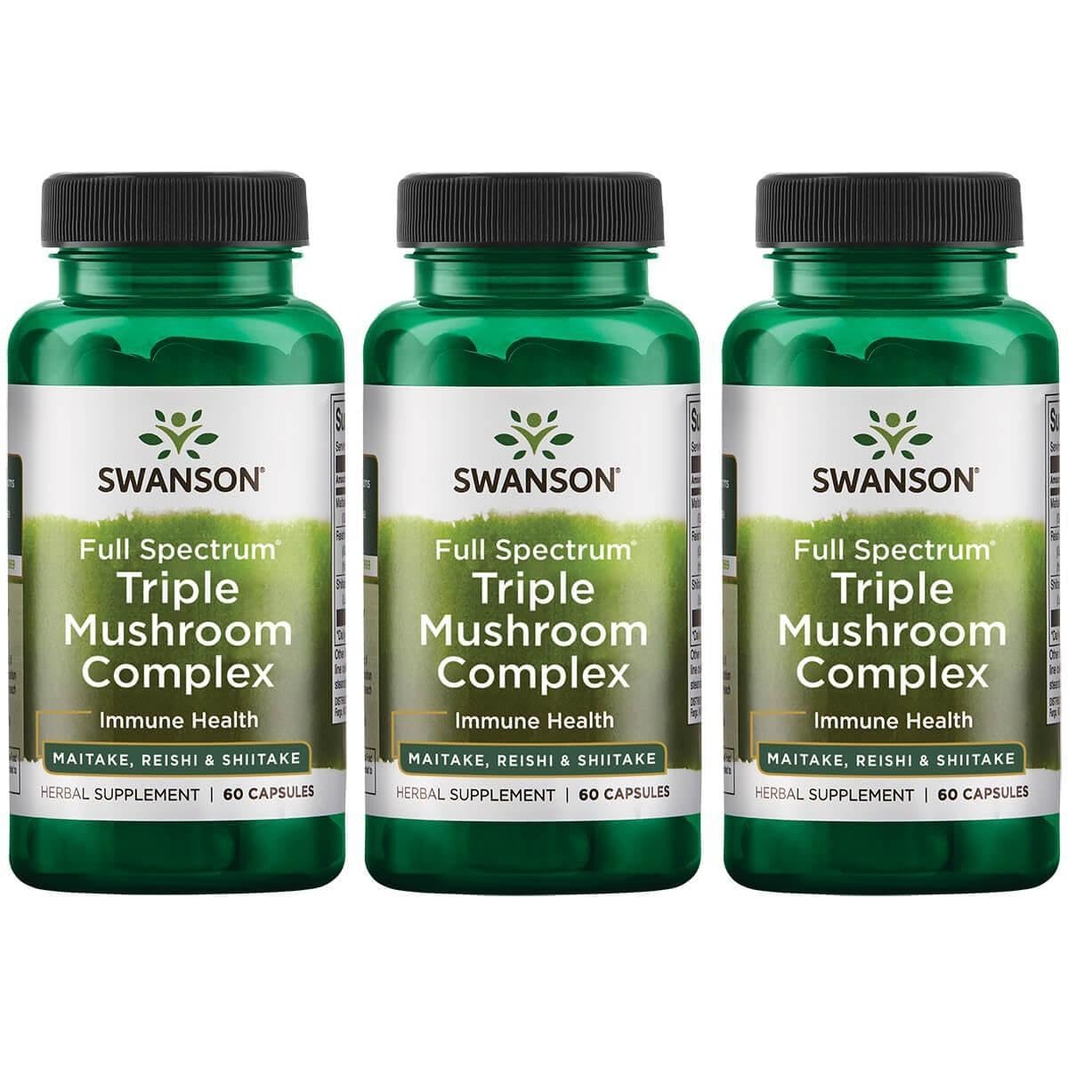 Swanson Full Spectrum Triple Mushroom Complex bottle with capsules for immune support and daily energy