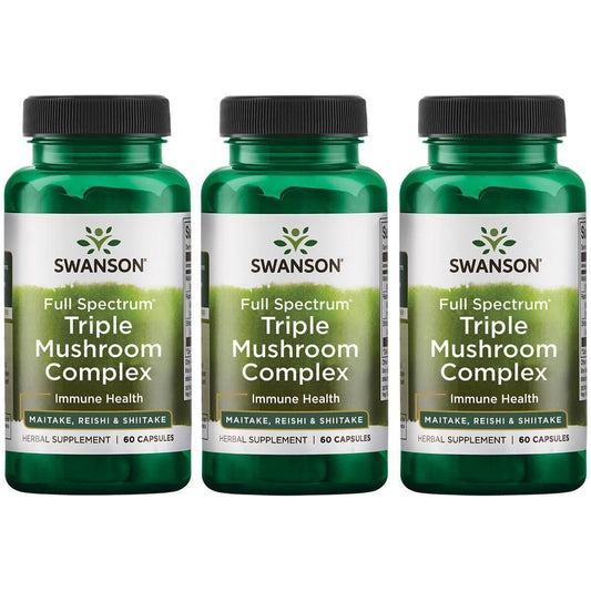 Swanson Full Spectrum Triple Mushroom Complex bottle with capsules for immune support and daily energy