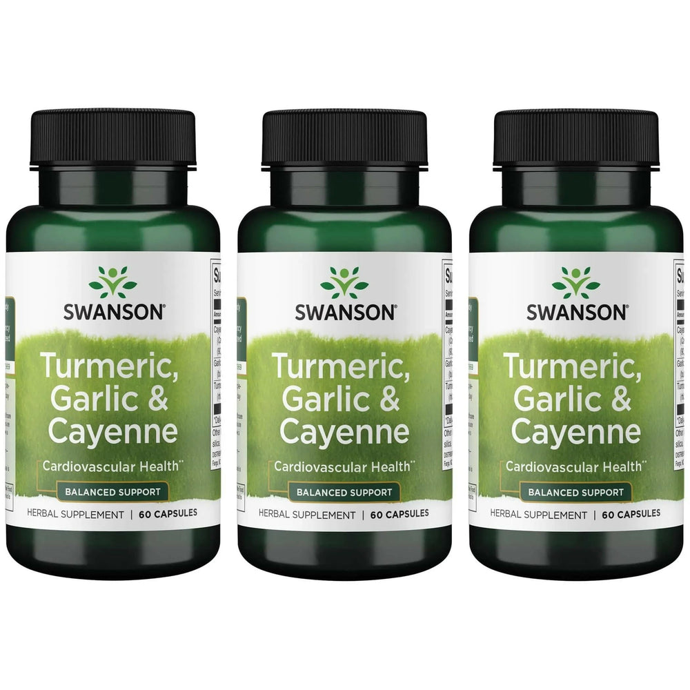 Swanson full-spectrum turmeric garlic cayenne bottle showing convenient capsules