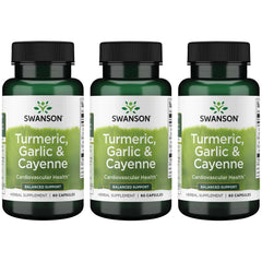Swanson full-spectrum turmeric garlic cayenne bottle showing convenient capsules