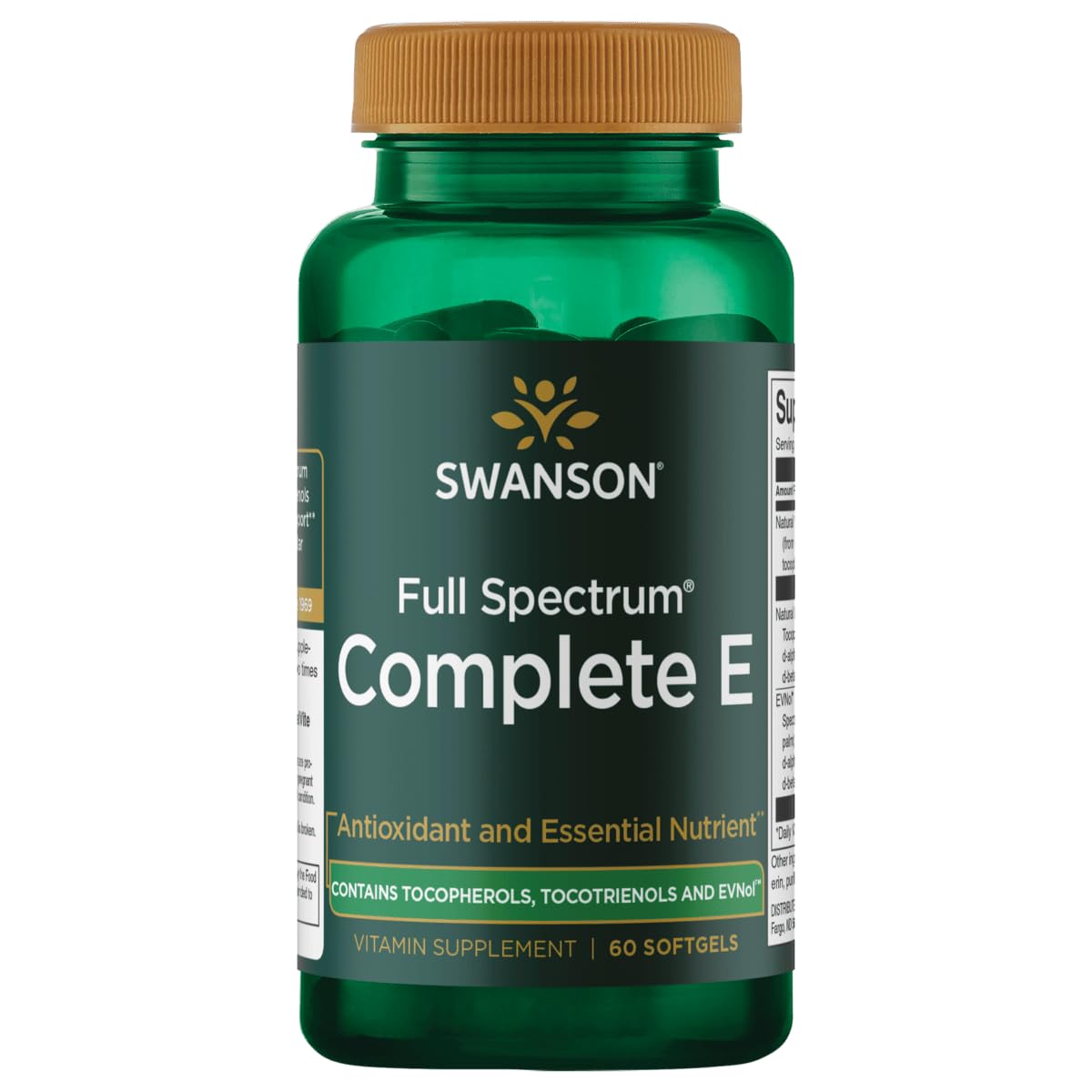 Swanson full-spectrum vitamin E tocopherols softgels bottle for daily wellness