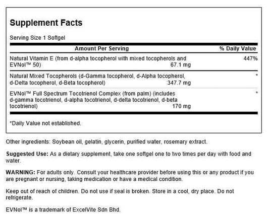 Swanson full-spectrum vitamin E softgels closeup shows natural tocopherols and tocotrienols