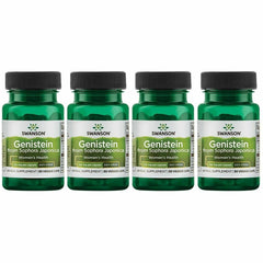 Swanson Genistein bottle close-up highlighting plant based soy-free formula for women's health