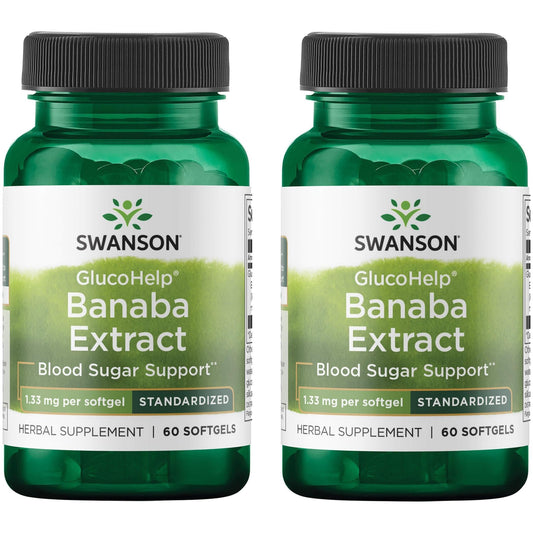 Swanson GlucoHelp Banaba Extract bottle—corosolic acid support for energy metabolism.