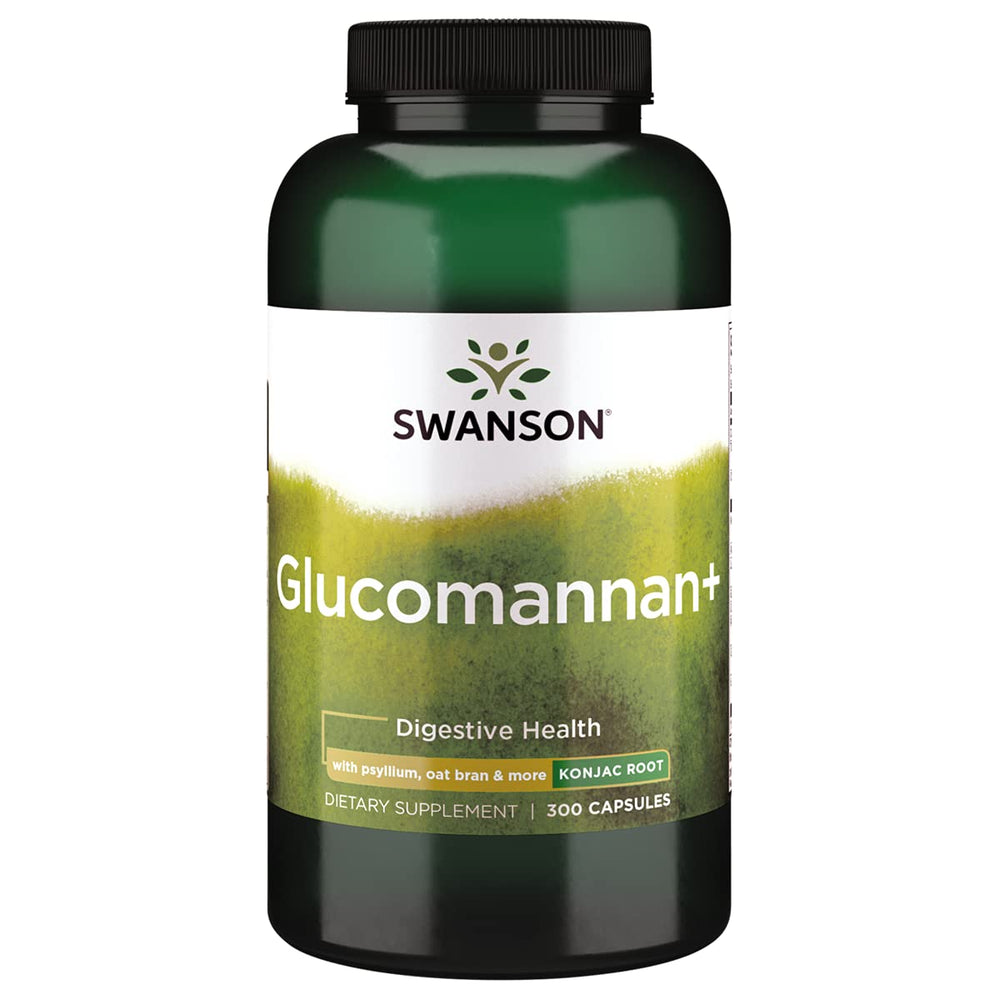 Swanson Glucomannan+ bottle front showing fiber blend for fullness support