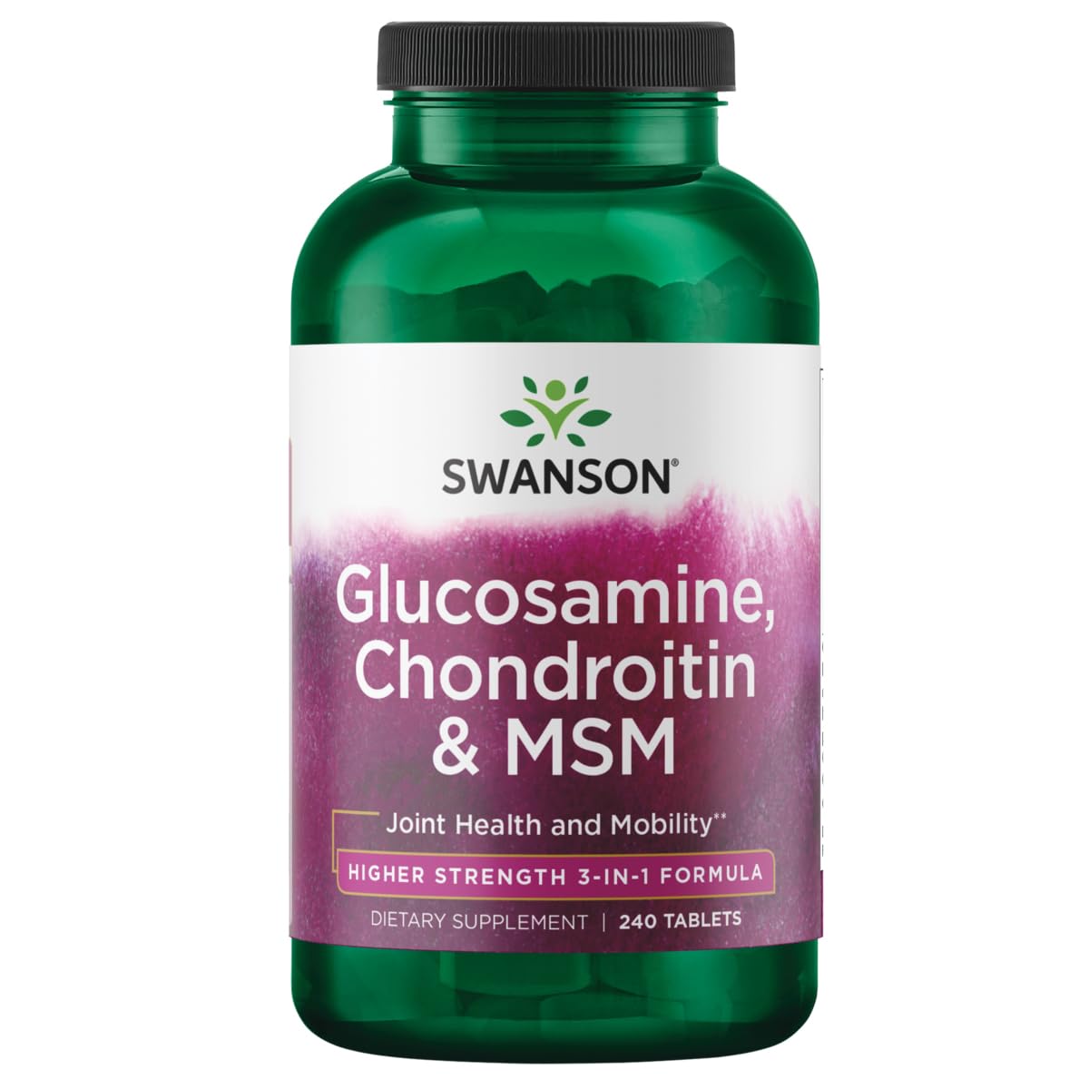 Swanson Glucosamine Chondroitin MSM 3-in-1 bottle supports joint comfort and mobility.