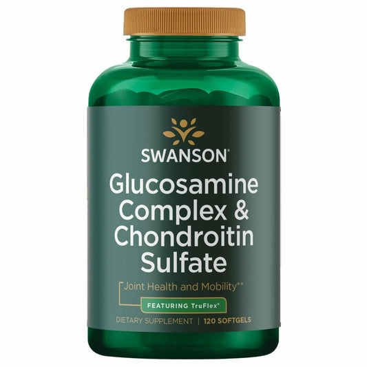 Swanson glucosamine softgel bottle with label supports daily joint comfort and mobility