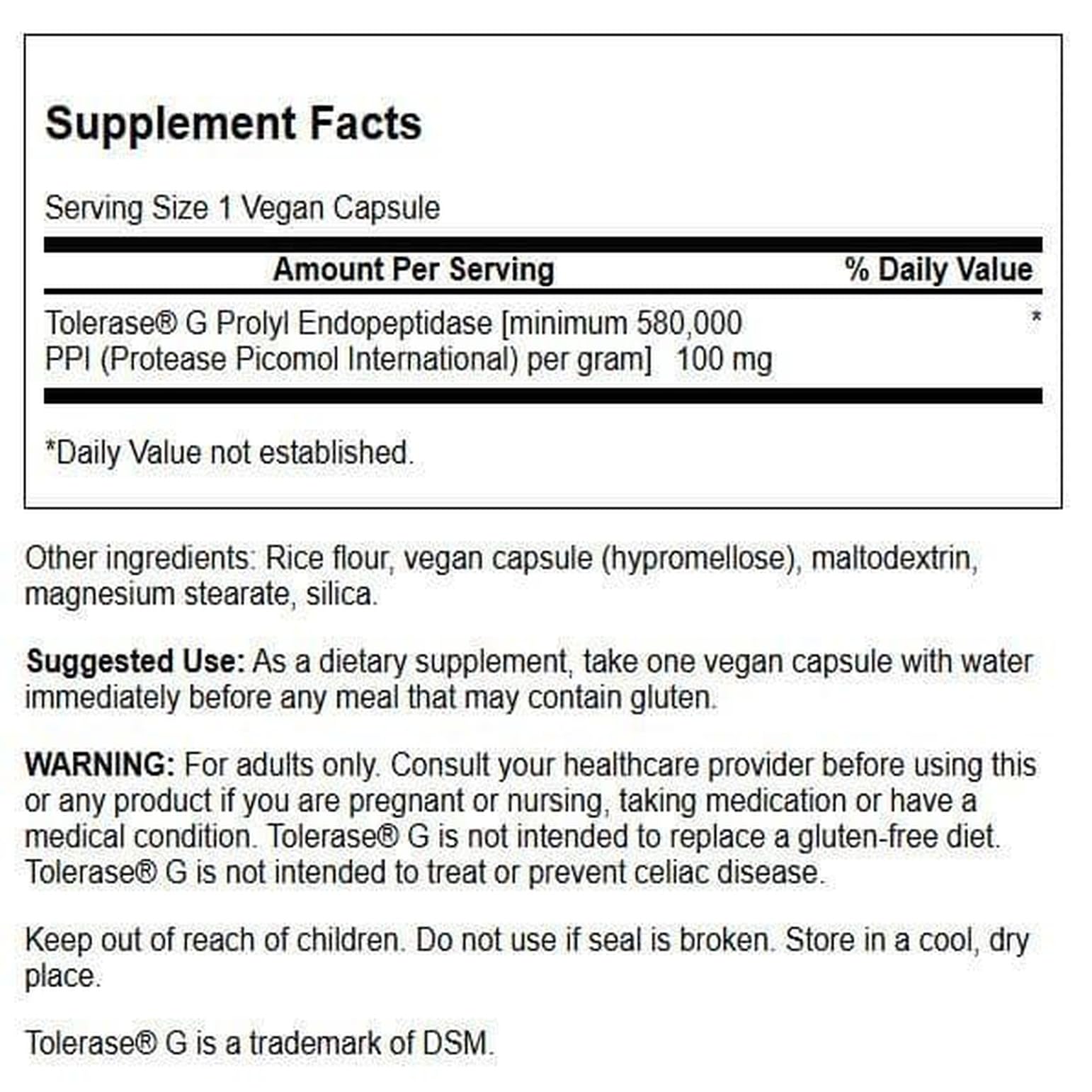 Capsules of Swanson Gluten Rid show vegan, gluten-free formula