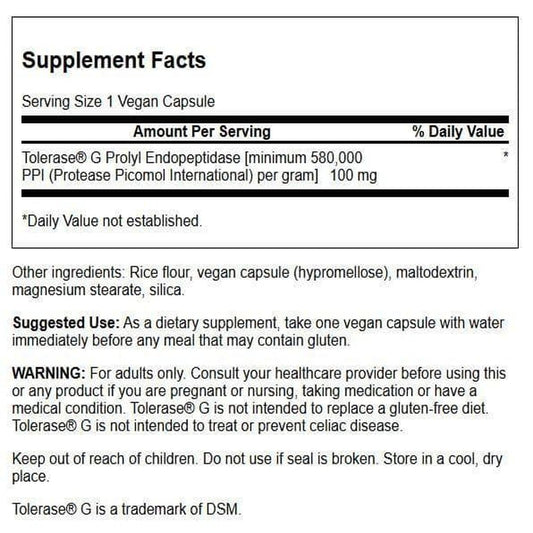 Capsules of Swanson Gluten Rid show vegan, gluten-free formula