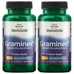 Swanson Graminex pollen extract capsules on bottle supporting urinary and prostate health.