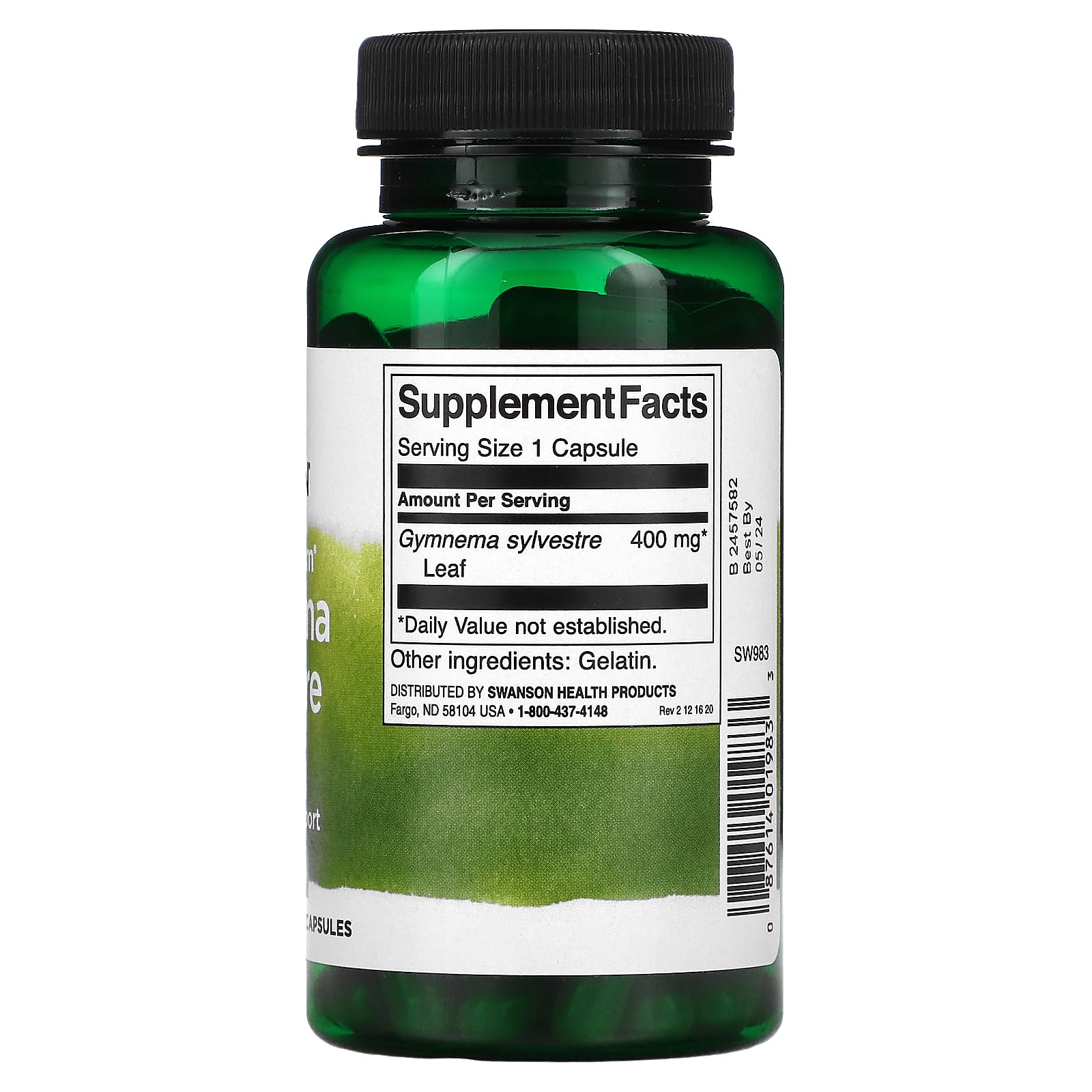 Swanson gymnema sylvestre capsules pouring from bottle for easy use.
