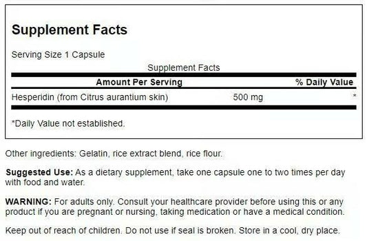 Swanson Hesperidin capsules close-up for daily cardiovascular support.