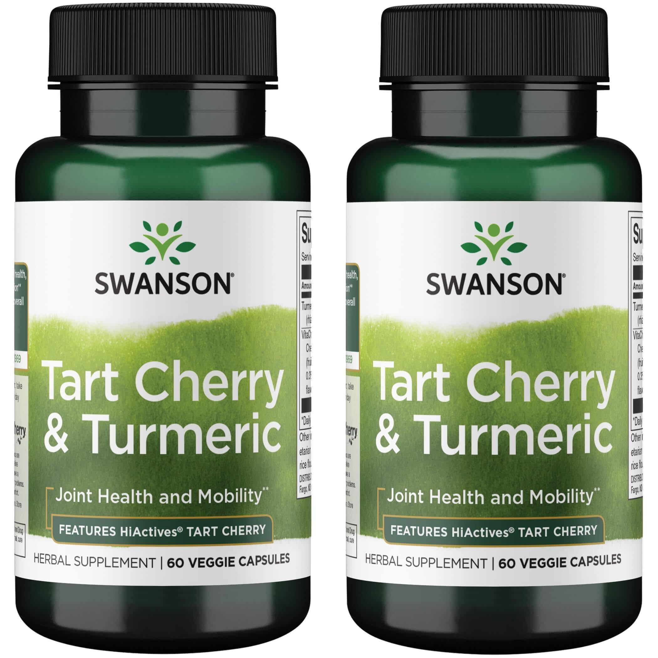 Swanson Hiactives Tart Cherry & Turmeric capsules bottle supporting joint comfort and antioxidant wellness.