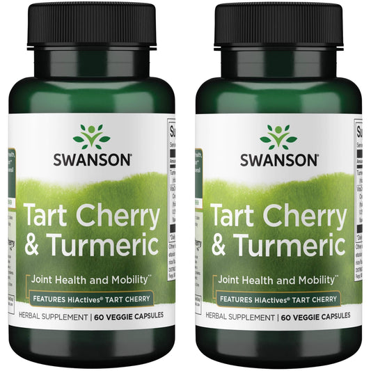Swanson Hiactives Tart Cherry & Turmeric capsules bottle supporting joint comfort and antioxidant wellness.