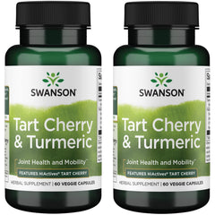 Swanson Hiactives Tart Cherry & Turmeric capsules bottle supporting joint comfort and antioxidant wellness.